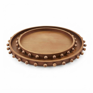 Plateau de service rond en bois écologique vintage, plateau en bois pour steak avec réservoir de jus, vente en gros pour restaurants et usage domestique - Product Image 2