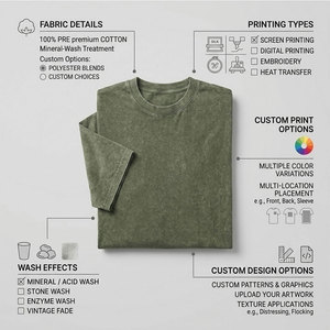 T-shirt Homme Oversize Vert Olive Uni en Coton, Manches Courtes, Col Rond, Décontracté, Lavé, Respirant, Écologique, Jersey 220g - Product Image 5