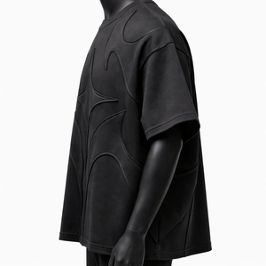 T-shirt Homme Oversize Personnalisé à Panneaux Gaufrés Noir Streetwear Coton Coupe et Couture 3D Manches Courtes Mode Ringer - Product Image 2