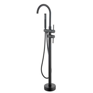 Robinet de baignoire sur pied avec douchette à main, noir mat, débit élevé, pivotant, pour villa - Product Image 1