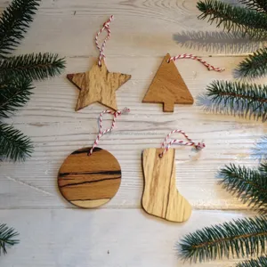 Estrella de Navidad de madera hecha a mano y adornos de bolas redondas Decoraciones de árboles de vacaciones naturales para decoración festiva del hogar - Product Image 6