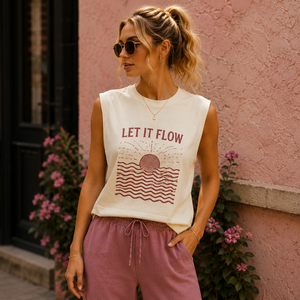 T-shirt sans manches pour femme en coton peigné 100 % respirant, décontracté, idéal pour l'été - Product Image 1