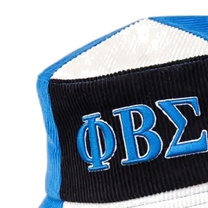 Phi Beta Sigma Blue Black White <b>Corduroy</b> Bucket <b>Hat</b> with Embroidered Greek Letters Color Block Design Casual Outdoor Headwear - Product Image 5