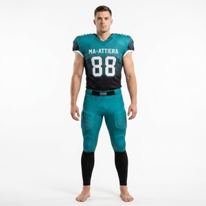 Custom Men's Teal Black American Football Uniform <b>Padded</b> Jersey <b>Pants</b> Set Sports Team Apparel - Product Image 1