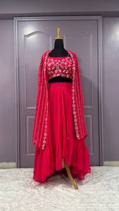 NiMa Creations Robe de mariée traditionnelle pour femme, style indien et pakistanais, longueur ras du sol, en Georgette, couleur rouge, modèle Lehenga Choli, coupe classique - Product Image 5