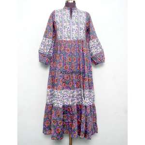 Vestidos Maxi Casuales Bohemios Elegantes, 100% Algodón Puro, Transpirables, Manga Corta, Cuello en V, Estampado Floral, Corte Holgado, Todas las Tallas - Product Image 1