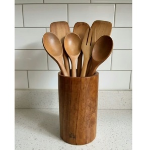 Panier de rangement multifonction moderne en bois d'acacia massif avec poignée en bois, organisateur de comptoir de cuisine - Product Image 1