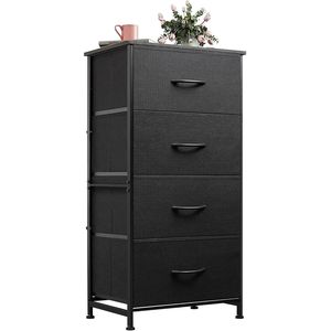 Commode à 4 tiroirs avec structure en acier robuste, tour de rangement en bois et tissu pour chambre, couloir, entrée, placards et systèmes de rangement - Product Image 1