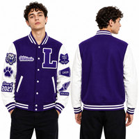 Veste universitaire pour homme en toile personnalisée OEM ODM avec col montant, broderie de logo frontal et motif lettres, style baseball
