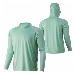 Men's Solid Blue Long Sleeve Hooded UPF 50 Sun Protection Fishing Shirt Pullover Anti-Uv Breathable Polyester <b>Top</b> - Product Image 5