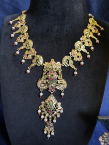 Gold Plated Ethnic Indian Style Brass Necklace Earring <b>Set</b> Imitation <b>Pearls</b> AD Stone Vintage Floral Design for Women Party Gift - Product Image 2