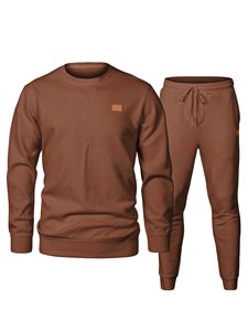 Conjunto de Sudadera con Capucha y Pantalones Deportivos para Hombre, Color Verde Oliva, con Estampado Geométrico en Relieve, Corte Regular, 100% Algodón Tejido, Servicio OEM - Product Image 2
