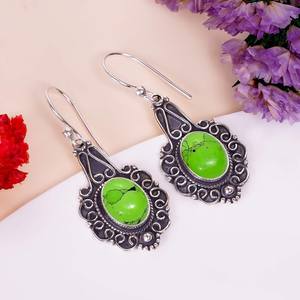 Pendientes de piedras preciosas de turquesa verde con forma ovalada, Plata de Ley 925, estilo vintage, joyería hecha a mano, regalo para mujer - Product Image 3