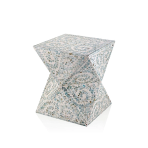 Table d'appoint de luxe en nacre, faite à la main, carrée, en forme de sablier, bleue et blanche, mosaïque de coquillages Capiz, table basse, export direct - Product Image 2