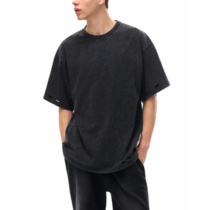 T-shirt en coton 100% de haute qualité, poids lourd 300 GSM, délavé à l'acide, personnalisé, surdimensionné, vintage, effet soleil délavé, vieilli, vierge - Product Image 5