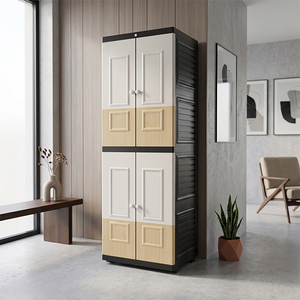 Nandos Long Door Plastic Wardrobe <b>Cabinet</b> Light Brown Wood Style Hinged Doors Suitable for <b>Bedroom</b> and General Clothing <b>Storage</b> - Product Image 1
