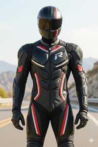 Combinaison de moto en cuir artisanale, une pièce, homologuée CE, pour la course et la conduite sur route et piste - Product Image 1
