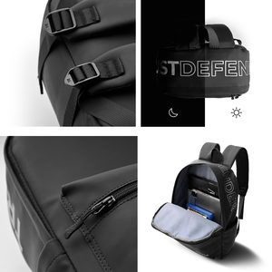 Black Nylon Student <b>Backpack</b> 15 Inches Multiple Pockets Zipper Closure Unisex Daypack Minimalist Style - Product Image 5