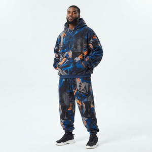 Survêtement sublimé pour homme, coupe ample, décontracté, 100 % polyester polaire, style streetwear, hiver, avec capuche, jogging, survêtement de sport - Product Image 1