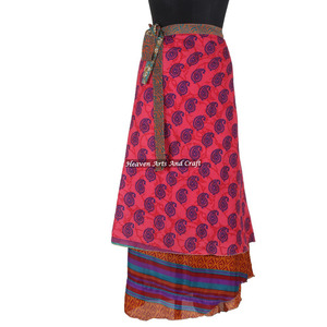 Magic <b>Skirt</b> Silk <b>Wrap</b> <b>Skirt</b> Express <b>Wrap</b> Dress <b>Skirt</b> Women Wear Vintage Silk Sari Long Length <b>Wrap</b> Around 2 Layer Saree - Product Image 5