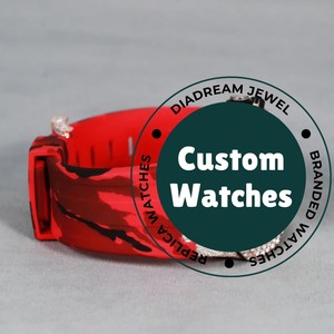 Trending Top Branded <b>Red</b> Rubber Band Iced Out Custom Dial Stainless Steel Moissanite Diamond Watch For Men - Product Image 3