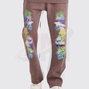 Conjunto Deportivo para Hombre con Capucha, Estampado Abstracto Pintado a Mano, Manga Larga, Corte Holgado, 100% Algodón, Estilo Urbano, Color Marrón - Product Image 5