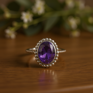 Bague en améthyste et moissanite de 2,9 grammes, produit élégant et stylé - Product Image 3