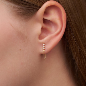 Designed for Double Piercings <b>Stud</b> <b>Chain</b> <b>Earrings</b> with Shimmering Lab Created Diamond Round Cut Diamond in 10K 14K Yellow Gold - Product Image 5