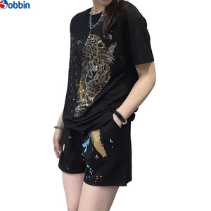 ชุดเซ็ตเสื้อยืดแขนสั้นประดับเพชรแฟชั่นฤดูร้อนแบบใหม่สั่งทำได้ ชุดเซ็ต 2 ชิ้นสุดฮิต ชุดลำลองสไตล์เทรนดี้ - Product Image 3