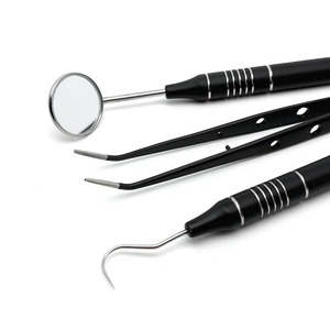 Ensemble de 5 instruments dentaires ergonomiques en acier inoxydable noir avec miroir buccal, pinces et sonde incurvée pour soins bucco-dentaires - Product Image 2