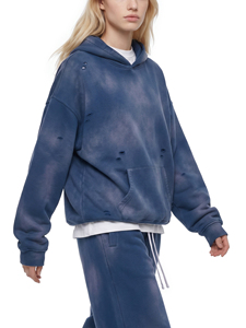 Sudadera con Capucha Unisex Extra Grande, Transpirable, para Invierno, Color Azul Sólido Lavado, 100% Algodón, Felpa, Manga Larga, Informal - Product Image 2