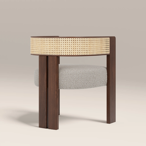 Modern Solid Wood <b>Dining</b> <b>Chair</b> Upholstered Fabric Seat Cane Back Midcentury Design Home Furniture - Product Image 4