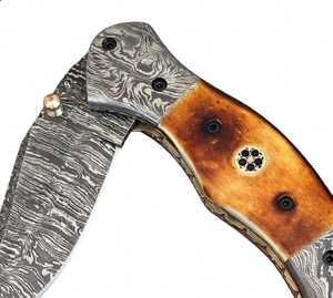 Handcrafted Damascus Steel Folding <b>Knife</b> Honey <b>Bone</b> <b>Handle</b> Desk Tool - Product Image 2