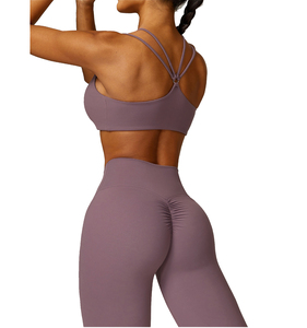 Soutien-gorge de sport yoga sans coutures, respirant, léger, séchage rapide, maintien élevé, coussinets amovibles, dos ouvert, ourlet incurvé, doux et sans bretelles - Product Image 5