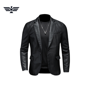 Chaqueta de Otoño EMPIRE TREND WEARS para Hombre, de Cuero Sintético, Corte Entallado, Cuello Camisero, Cierre de un Botón, Color Sólido, Estilo Casual Elegante, con Piel Sintética - Product Image 5