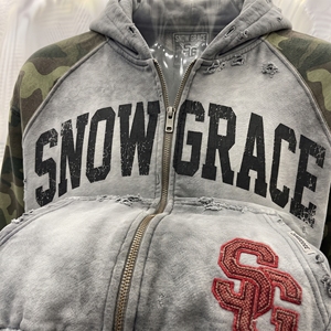 Sweat-shirt à capuche zippé Snow Grace, manches camouflage, coupe ample, vêtements décontractés pour hommes, automne - Product Image 6