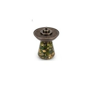 Emerald Resin Gold Leaf Conical Incense Burner – Bronzed Celtic Lattice <b>Mesh</b> Bakhoor Caddy - Product Image 1
