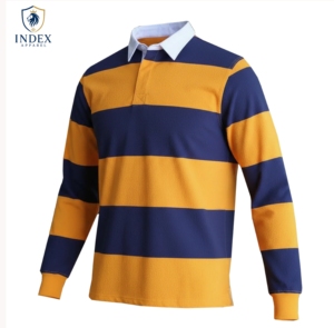 Camiseta de Rugby de Manga Larga para Hombre INDEX APPAREL, Azul y Amarillo a Rayas, Cuello Camisero, Manga Larga, Corte Regular, para Todas las Temporadas - Product Image 1