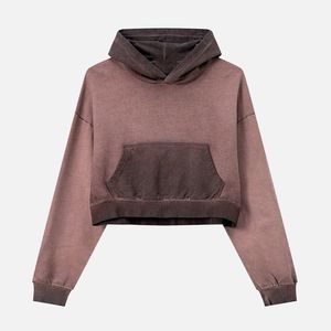 เสื้อสเวตเตอร์มีฮู้ดแบบครอปสำหรับผู้หญิง แขนยาว สีพื้น ผ้าถัก สวมใส่สบายๆ ในฤดูใบไม้ร่วง มีกระเป๋า - Product Image 1