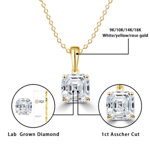 Colgante de Diamante Asscher Cultivado en Laboratorio con Certificación IGI en Oro, Oro Rosa, Oro Blanco o Plata, Color D-E-F, Claridad VVS-VS, con Cadena - Product Image 5