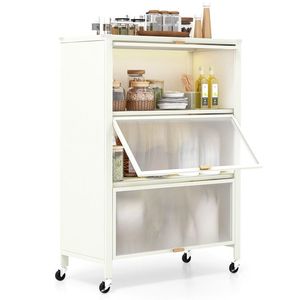 Scaffale da Cucina a 4 Ripiani in Acciaio con Ante a Ribalta Stile Legno - Product Image 1