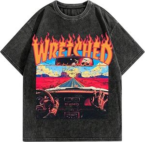 T-shirts oversize pour hommes, délavés à l'acide, unisexe, coupe ample, manches courtes, streetwear décontracté, hauts basiques amples - Product Image 1