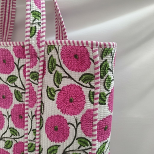 Custom Floral Quilted Cotton Tote <b>Bag</b> Eco Friendly Reusable Shopping Beach Carry <b>Bag</b> <b>Large</b> Capacity for Women - Product Image 4