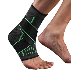 Protector de tobillo acanalado negro y gris con talón abierto, manguito de punto de tensión flexible, cojín para articulaciones de running, soporte para el pie - Product Image 6