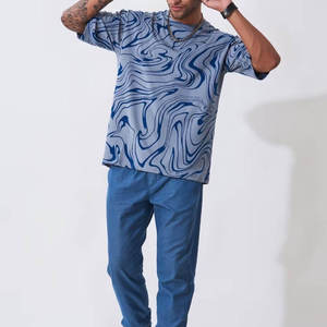 T-shirt à manches courtes en molleton pour homme, avec logo personnalisé imprimé, 100% coton, coupe classique, col rond tricoté, décontracté et respirant - Product Image 3
