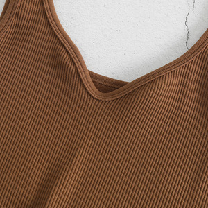 Débardeur court côtelé en maille pour femme, col en V profond, sans manches, couleur unie, décontracté, respirant, pour la gym - Product Image 6