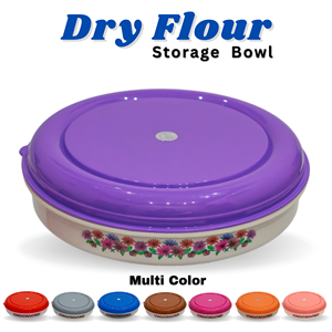 Bol de stockage de farine sèche, couvercle hermétique en plastique rond, design floral, conteneur de cuisine multicolore, matériau plastique durable - Product Image 1
