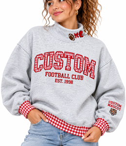 OEM Women’s <b>Mock</b> Neck Sweatshirt 100% Cotton Fleece Custom Gingham Design Boxy Fit Solid Color Autumn Winter Apparel - Product Image 6