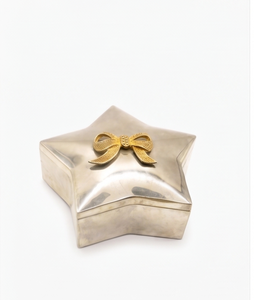 Boîte de rangement en métal en forme d'étoile pour fruits secs et dattes, décorative, avec nœud doré, idéale pour les fêtes et comme contenant cadeau, vente en gros - Product Image 1
