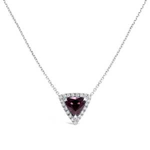 Collier en or blanc massif 18 carats avec pierre précieuse spinelle violette naturelle taille trillian facettée et diamant naturel rond, bijoux fins - Product Image 2